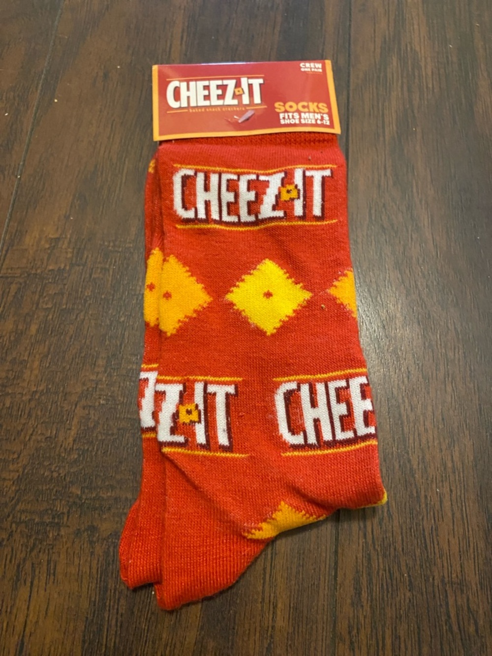Men's Red Novelty Crew Socks - Snack Brand Logo